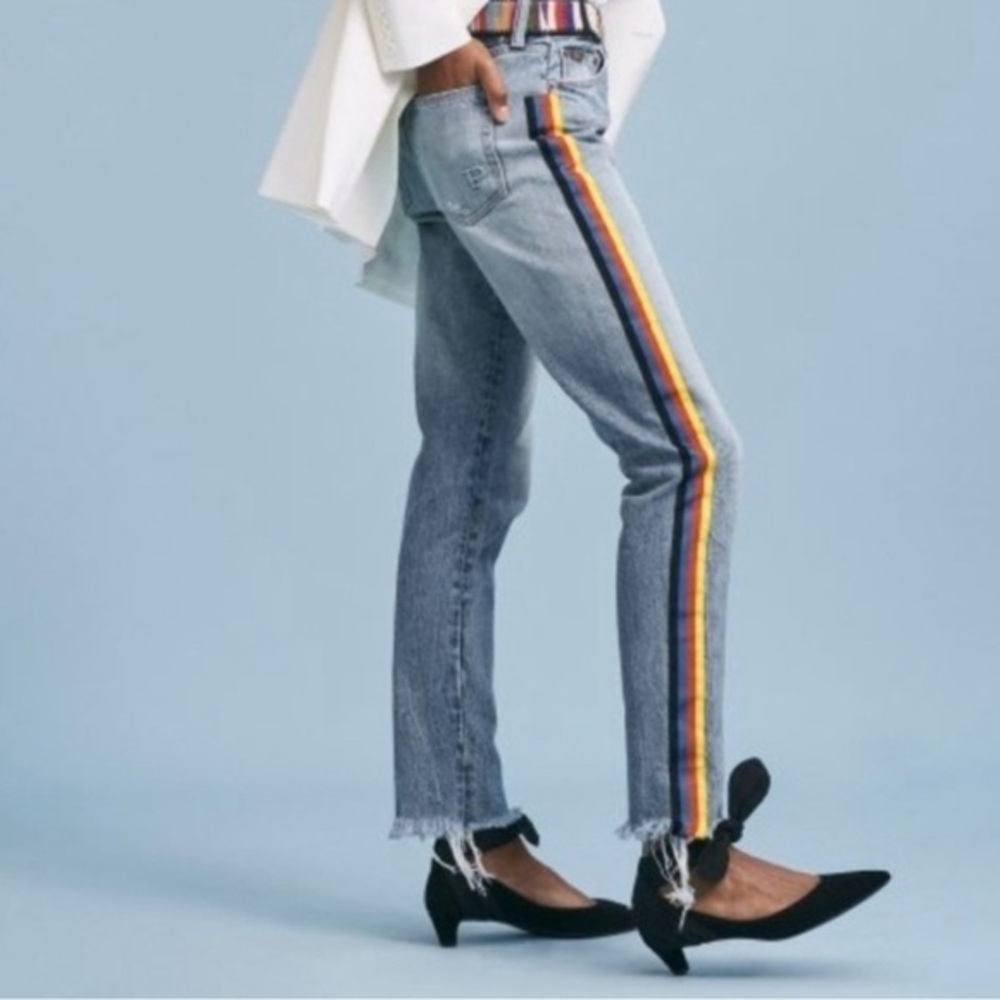 UEC Polo Ralph Lauren DENIM Avery Boyfriend Ribbon Stripe RAW Cropped JEANS 27